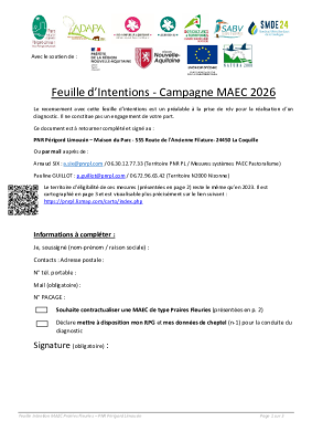 Feuille d'intention MAEC SHP 2026
